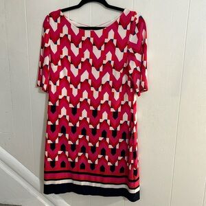 Eliza J Geometrical, colorful dress w/ short sleeves - Size 12P - gold zipper